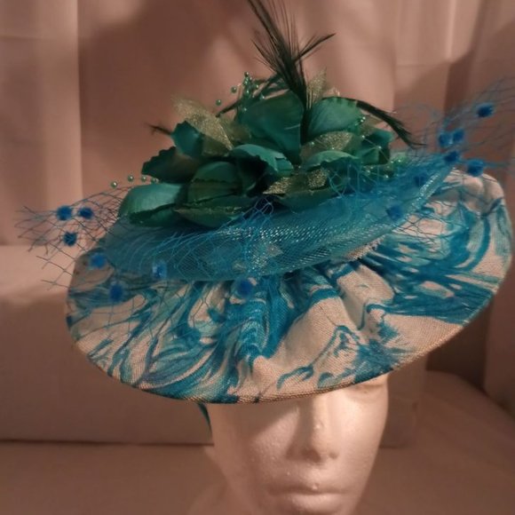 Accessories - MOTHER'S DAY AQUA MEDIUM FASCINATOR TOPPER HAT FOR CHURCH AND SPECIAL OCCASIONS